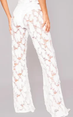 Discount PrettyLittleThing Woven Distressed Low Rise Wide Leg Pants White