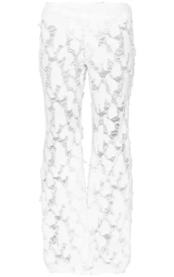 Discount PrettyLittleThing Woven Distressed Low Rise Wide Leg Pants White