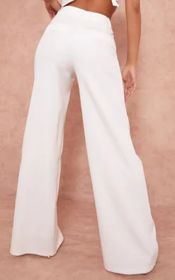 Discount PrettyLittleThing Woven Double Belt Loop Suit Pants White