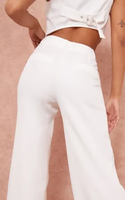 Discount PrettyLittleThing Woven Double Belt Loop Suit Pants White