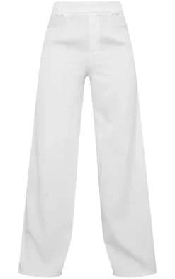 Discount PrettyLittleThing Woven Double Belt Loop Suit Pants White