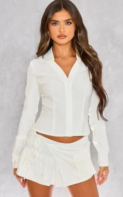 PrettyLittleThing Woven Long Sleeve Cargo Shirt White