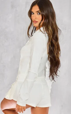 PrettyLittleThing Woven Long Sleeve Cargo Shirt White