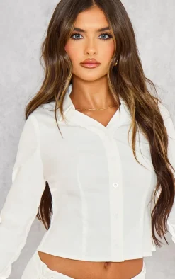 PrettyLittleThing Woven Long Sleeve Cargo Shirt White