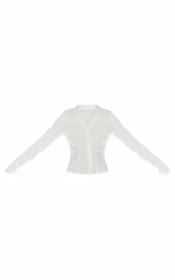 PrettyLittleThing Woven Long Sleeve Cargo Shirt White