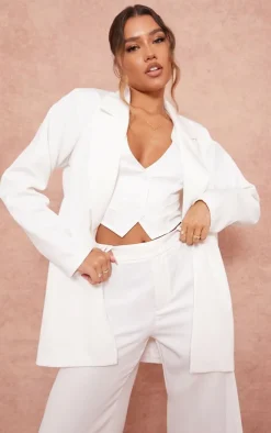 Discount PrettyLittleThing Woven Oversized Suit Jacket White