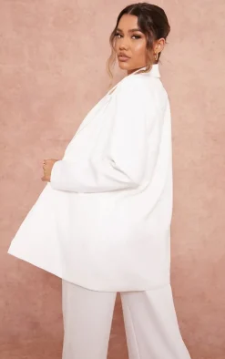 Discount PrettyLittleThing Woven Oversized Suit Jacket White