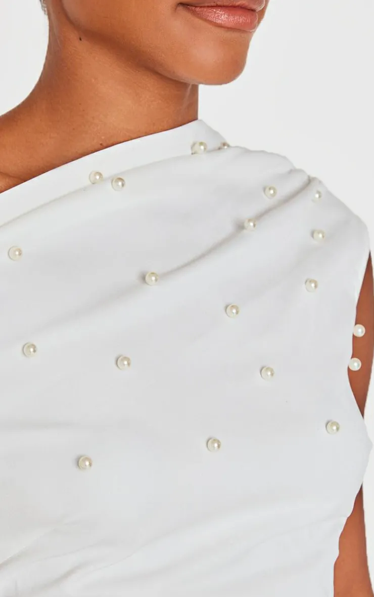 Woven Pearl Detail Mini Dress-PrettyLittleThing Hot