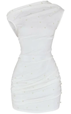 Woven Pearl Detail Mini Dress-PrettyLittleThing Hot
