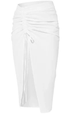 Woven Ruched Detail Midi Skirt-PrettyLittleThing