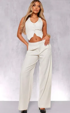 PrettyLittleThing White Woven Tailored Cross Over Back Detail Vest Cream