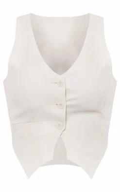 PrettyLittleThing White Woven Tailored Cross Over Back Detail Vest Cream