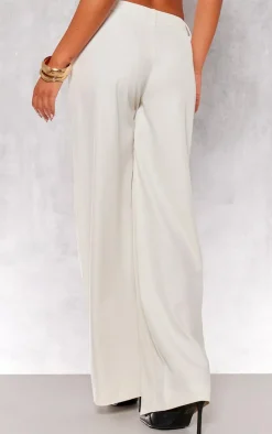 PrettyLittleThing White Woven Tailored High Waist Pleated Pants Cream