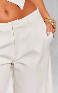 PrettyLittleThing White Woven Tailored High Waist Pleated Pants Cream