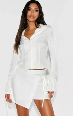 Hot PrettyLittleThing Woven Tailored Tie Detail Shirt White