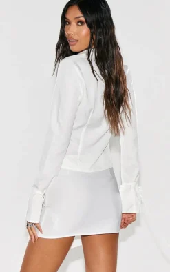 Hot PrettyLittleThing Woven Tailored Tie Detail Shirt White