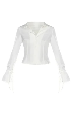 Hot PrettyLittleThing Woven Tailored Tie Detail Shirt White