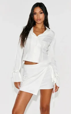 New PrettyLittleThing Woven Tailored Wrap Over Skirt White