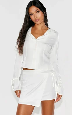 New PrettyLittleThing Woven Tailored Wrap Over Skirt White