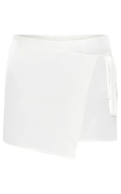 New PrettyLittleThing Woven Tailored Wrap Over Skirt White
