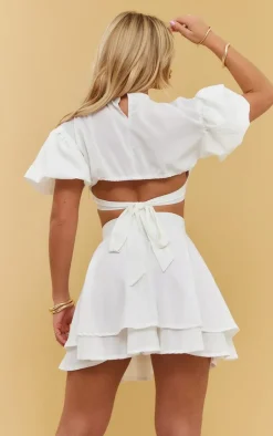New PrettyLittleThing Woven Tie Back Floaty Crop Top White