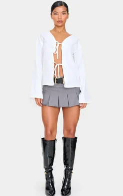 PrettyLittleThing Shirts*Woven Tie Front Flared Sleeve Shirt