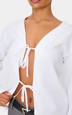 PrettyLittleThing Shirts*Woven Tie Front Flared Sleeve Shirt