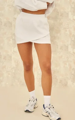 New PrettyLittleThing Wrap Over Sweat Mini Skirt White