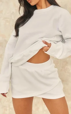 New PrettyLittleThing Wrap Over Sweat Mini Skirt White