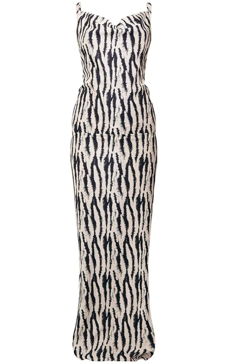 Zebra Print Satin Cowl Neck Maxi Dress-PrettyLittleThing Sale