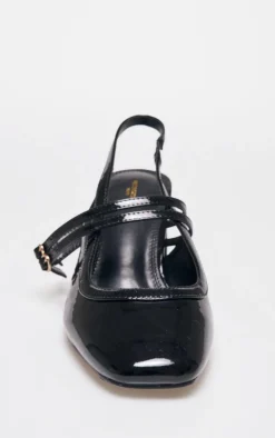 PrettyLittleThing Block Heels*Wide Fit Patent PU Round Toe Gold Buckle Block Heel Mary Janes