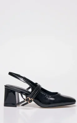PrettyLittleThing Block Heels*Wide Fit Patent PU Round Toe Gold Buckle Block Heel Mary Janes