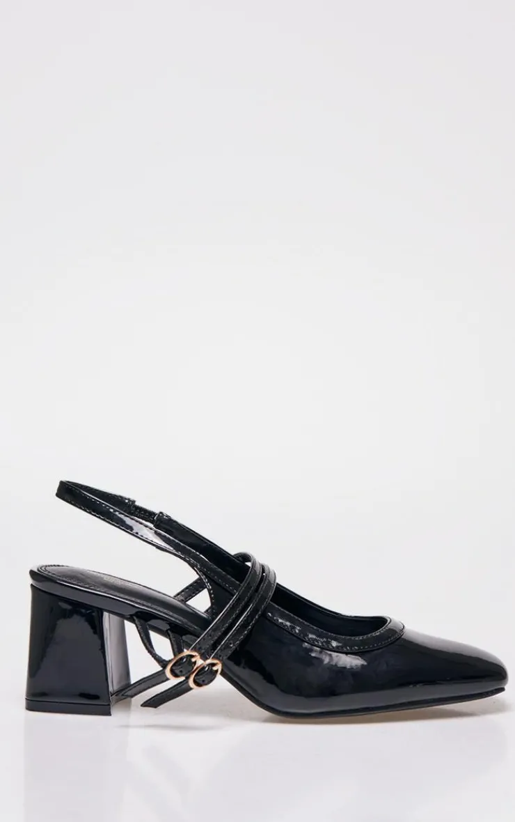 PrettyLittleThing Block Heels*Wide Fit Patent PU Round Toe Gold Buckle Block Heel Mary Janes
