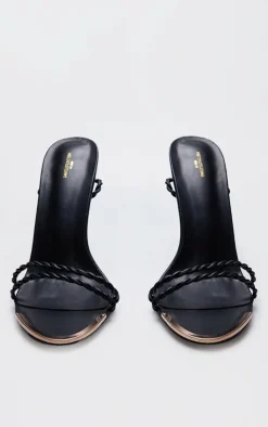 PrettyLittleThing Wide Fit Heels*Wide Fit PU Round Metal Toe Braided Strap High Stiletto Heeled Sandal