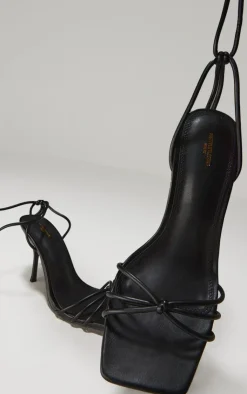 PrettyLittleThing Wide Fit Sandals*Wide Fit PU Square Toe Lace Up High Stiletto Heeled Sandals
