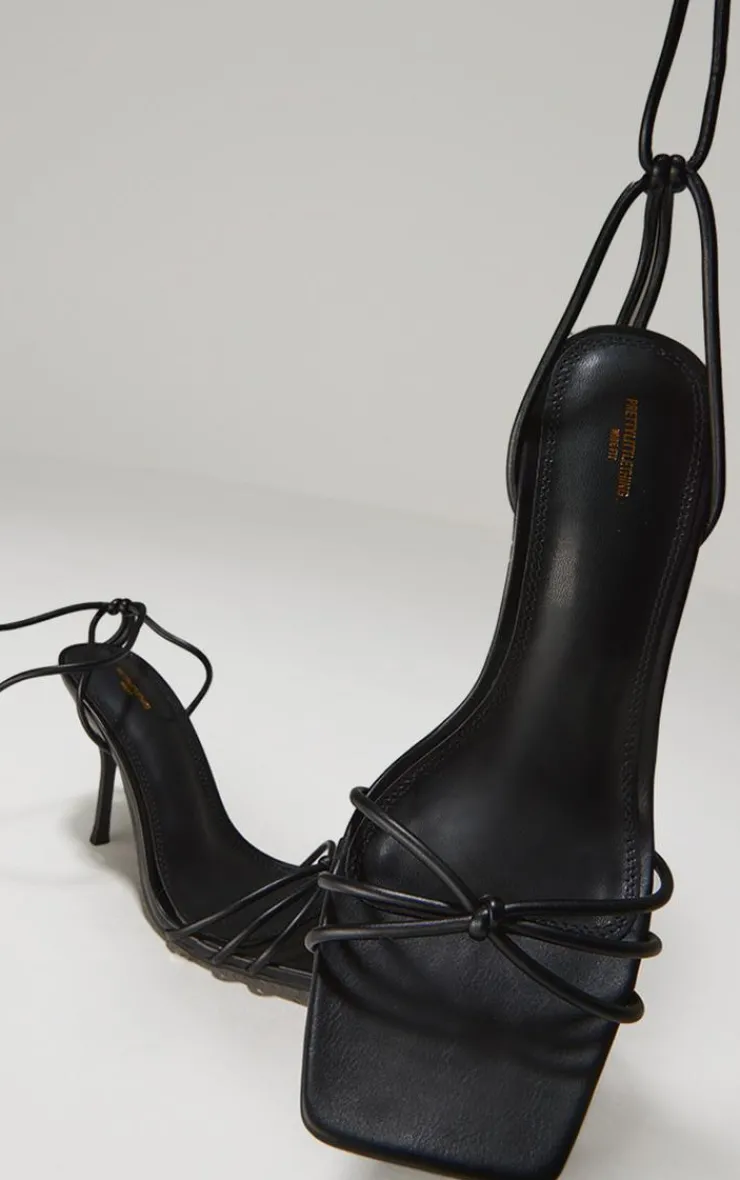 PrettyLittleThing Wide Fit Sandals*Wide Fit PU Square Toe Lace Up High Stiletto Heeled Sandals