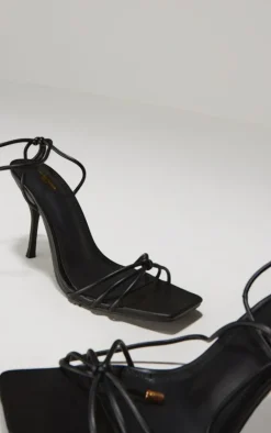 PrettyLittleThing Wide Fit Sandals*Wide Fit PU Square Toe Lace Up High Stiletto Heeled Sandals