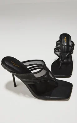 PrettyLittleThing Mules*Wide Fit Square Toe Double Mesh Toe Thong High Stiletto Heeled Mules