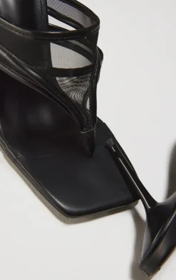 PrettyLittleThing Mules*Wide Fit Square Toe Double Mesh Toe Thong High Stiletto Heeled Mules