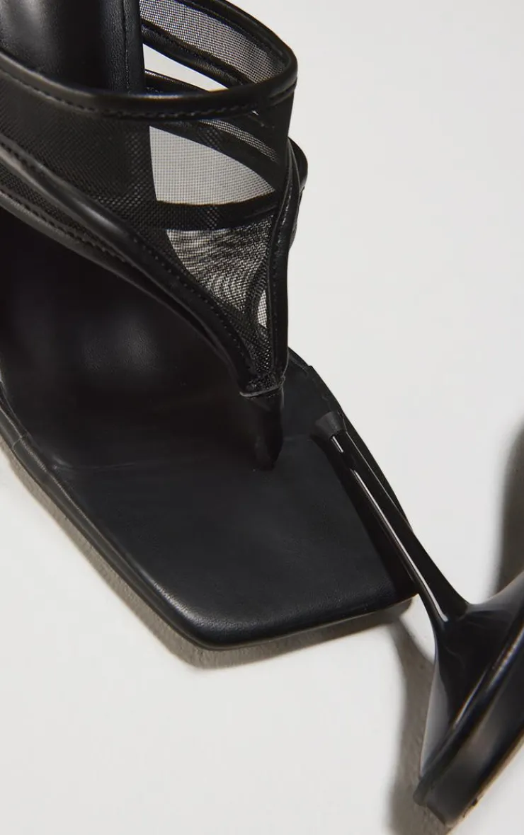 PrettyLittleThing Mules*Wide Fit Square Toe Double Mesh Toe Thong High Stiletto Heeled Mules