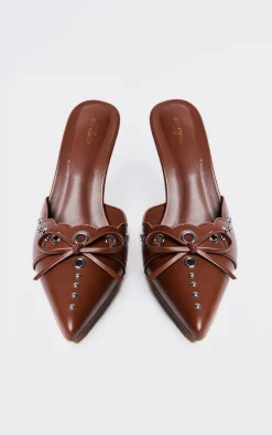 PrettyLittleThing Wide Fit Heels*Wide Fit PU Point Toe Bow Detailed Heeled Mules