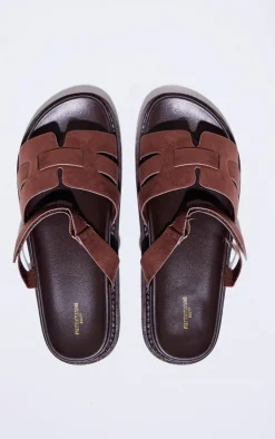 PrettyLittleThing Wide Fit Sandals*Wide Fit Faux Suede Round Toe Velcro Strap Chunky Sandals