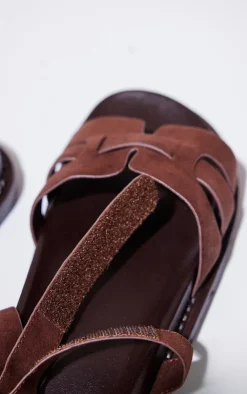 PrettyLittleThing Wide Fit Sandals*Wide Fit Faux Suede Round Toe Velcro Strap Chunky Sandals