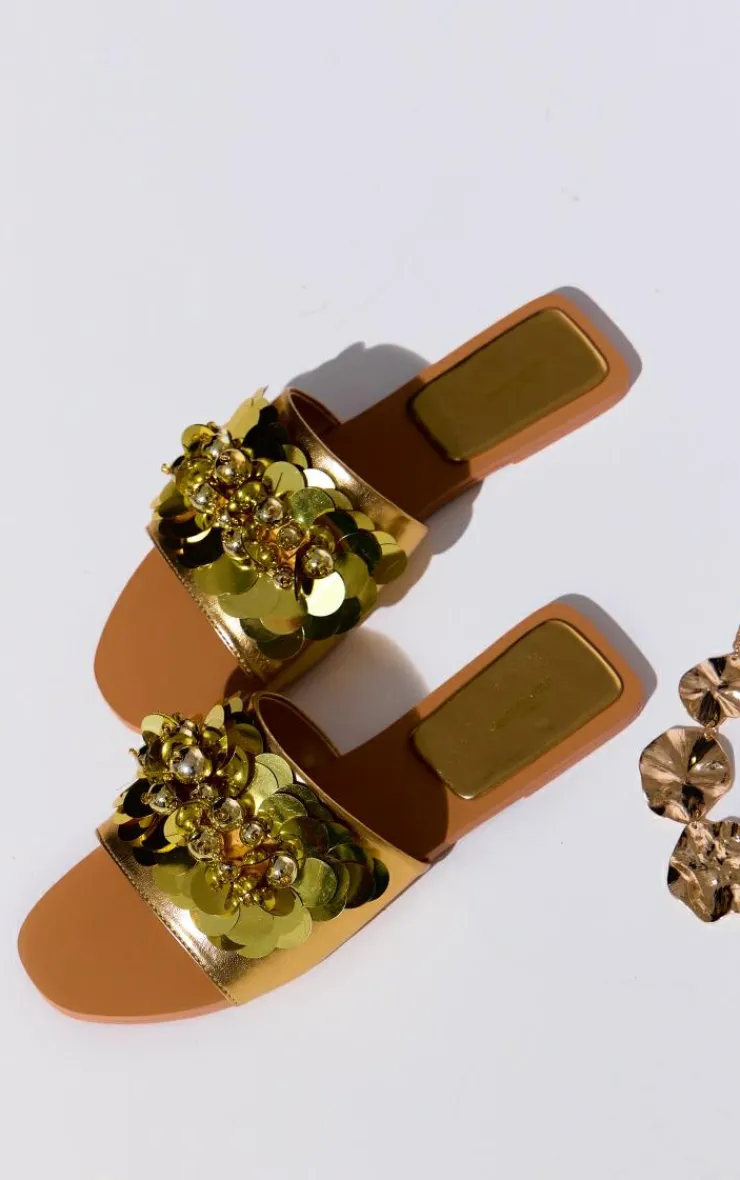 PrettyLittleThing Wide Fit Sandals*Wide Fit PU Round Toe Sequin Strap Mule Sandals