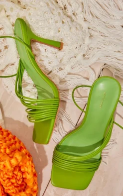 PrettyLittleThing Wide Fit Sandals*Wide Fit PU Square Toe Multi Strap Asymmetric Lace Up High Heeled Sandals