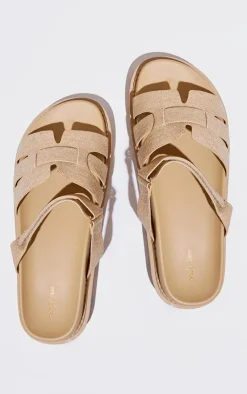 PrettyLittleThing Wide Fit Sandals*Wide Fit Linen Round Toe Velcro Strap Chunky Sandals