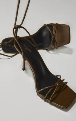 PrettyLittleThing High Heels*Wide Fit PU Square Toe Lace Up High Stiletto Heeled Sandals