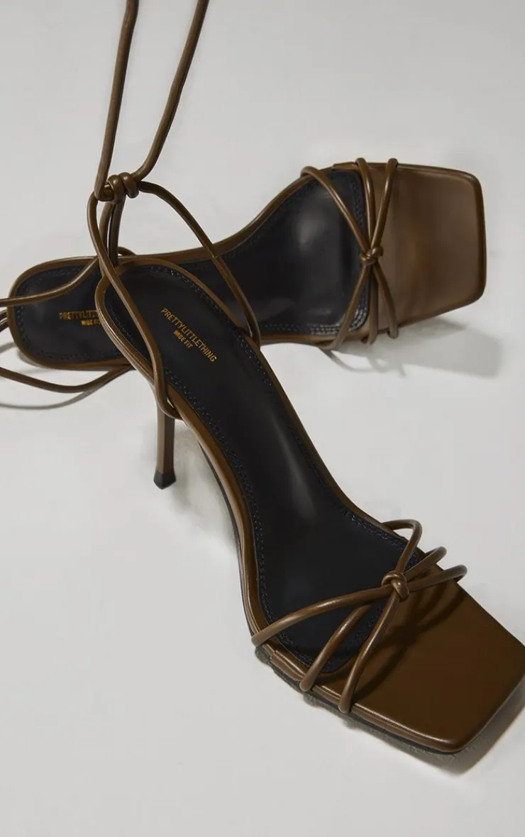 PrettyLittleThing High Heels*Wide Fit PU Square Toe Lace Up High Stiletto Heeled Sandals