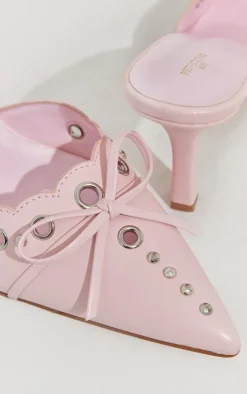 PrettyLittleThing Mules*Wide Fit Pu Point Toe Laced Bow Detailed Heeled Mules