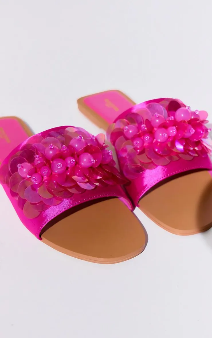 PrettyLittleThing Wide Fit Sandals*Wide Fit Pu Round Toe Sequin Strap Mule Sandals